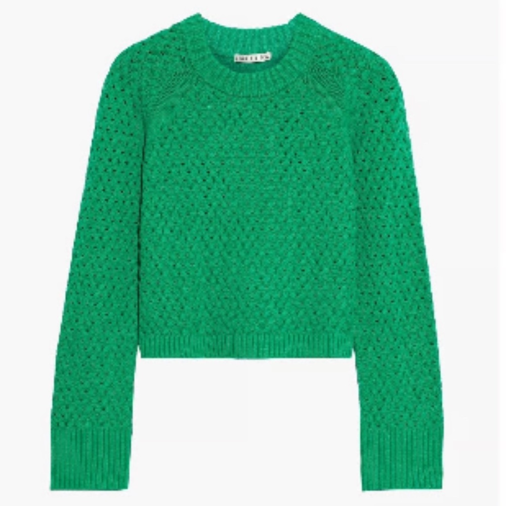 Alice + Olivia Leta Textured Vibrant Green Crew Neck Sweater XS - Picture 2 of 6